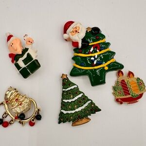 Set of 5 Vintage Christmas Pins